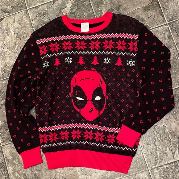 Marvel Other - MARVEL Deadpool Festive Ugly Christmas Knit Sweater Red Black White